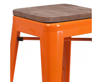 BLNK Lily Metal Bar Stool with Wood Seat - Orange