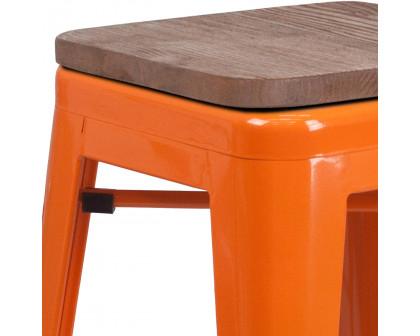 BLNK Lily Metal Bar Stool with Wood Seat - Orange