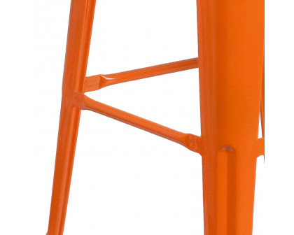 BLNK Lily Metal Bar Stool with Wood Seat - Orange