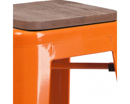 BLNK Lily Metal Bar Stool with Wood Seat - Orange