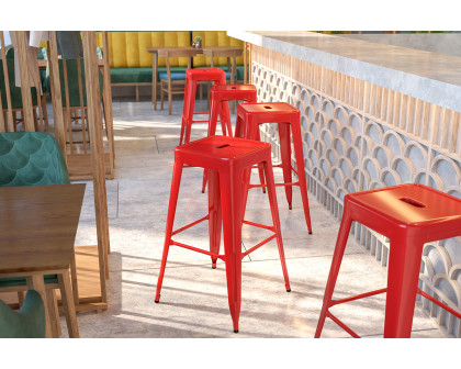 BLNK Kai Commercial Metal Backless Indoor-Outdoor Bar Stool with Square Seat