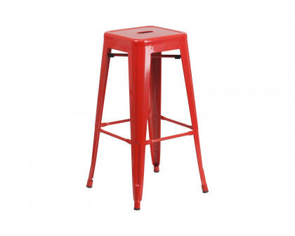 BLNK Kai Commercial Metal Backless Indoor-Outdoor Bar Stool with Square Seat - Red