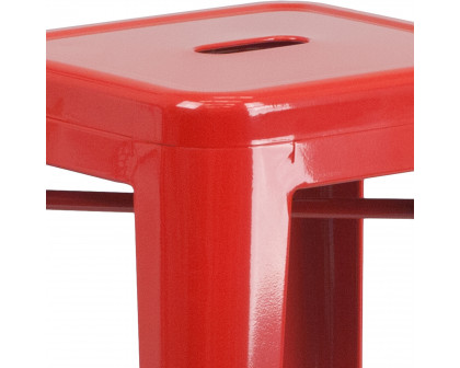 BLNK Kai Commercial Metal Backless Indoor-Outdoor Bar Stool with Square Seat - Red