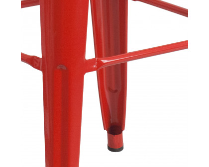 BLNK Kai Commercial Metal Backless Indoor-Outdoor Bar Stool with Square Seat - Red