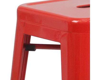 BLNK Kai Commercial Metal Backless Indoor-Outdoor Bar Stool with Square Seat - Red