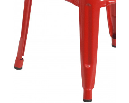 BLNK Kai Commercial Metal Backless Indoor-Outdoor Bar Stool with Square Seat - Red