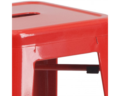 BLNK Kai Commercial Metal Backless Indoor-Outdoor Bar Stool with Square Seat - Red