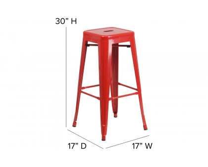 BLNK Kai Commercial Metal Backless Indoor-Outdoor Bar Stool with Square Seat - Red