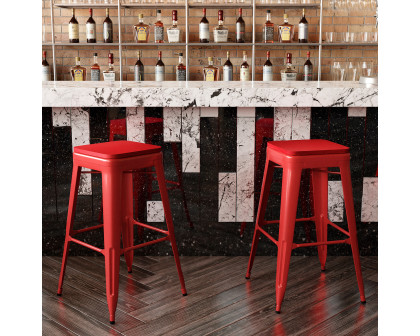 BLNK™ Kai Commercial Metal Backless Indoor-Outdoor Bar Stool with Poly Resin Wood Seat - Red