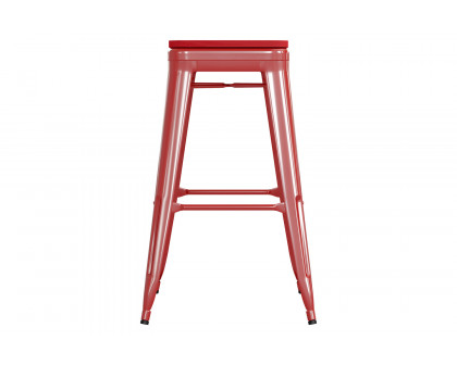 BLNK™ Kai Commercial Metal Backless Indoor-Outdoor Bar Stool with Poly Resin Wood Seat - Red