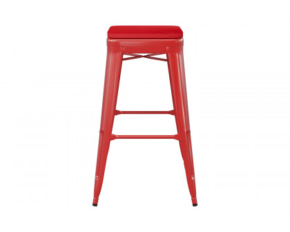 BLNK™ Kai Commercial Metal Backless Indoor-Outdoor Bar Stool with Poly Resin Wood Seat - Red