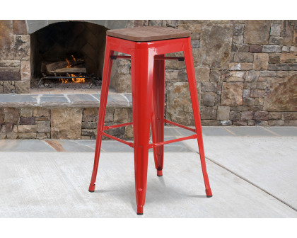 BLNK Lily Metal Bar Stool with Wood Seat