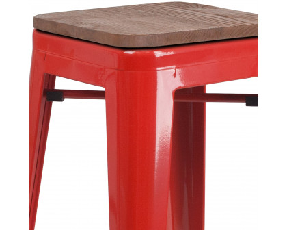 BLNK Lily Metal Bar Stool with Wood Seat - Red