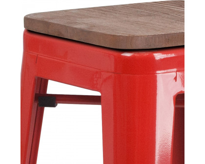 BLNK Lily Metal Bar Stool with Wood Seat - Red