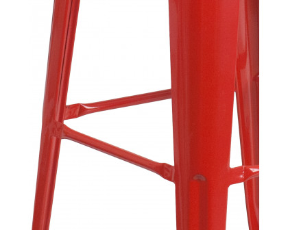 BLNK Lily Metal Bar Stool with Wood Seat - Red