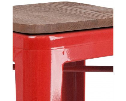 BLNK Lily Metal Bar Stool with Wood Seat - Red