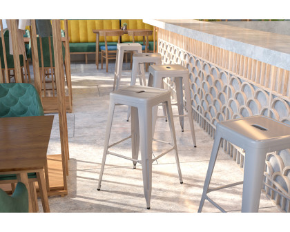 BLNK Kai Commercial Metal Backless Indoor-Outdoor Bar Stool with Square Seat