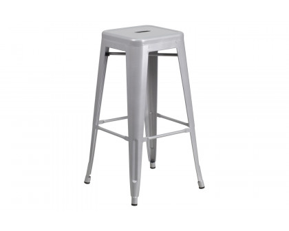 BLNK Kai Commercial Metal Backless Indoor-Outdoor Bar Stool with Square Seat - Silver