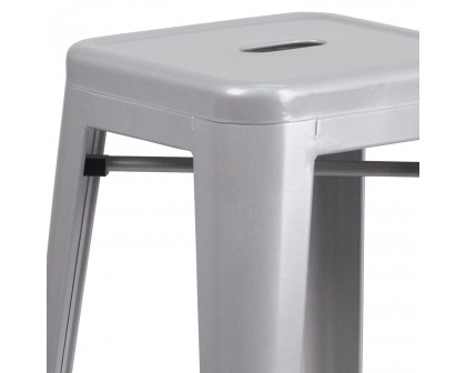 BLNK Kai Commercial Metal Backless Indoor-Outdoor Bar Stool with Square Seat - Silver