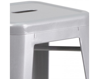 BLNK Kai Commercial Metal Backless Indoor-Outdoor Bar Stool with Square Seat - Silver