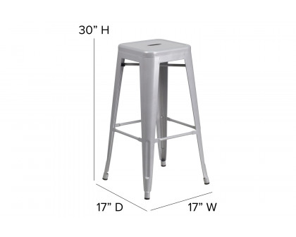 BLNK Kai Commercial Metal Backless Indoor-Outdoor Bar Stool with Square Seat - Silver