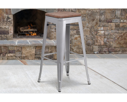 BLNK Lily Metal Bar Stool with Wood Seat