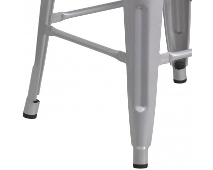 BLNK Lily Metal Bar Stool with Wood Seat - Silver