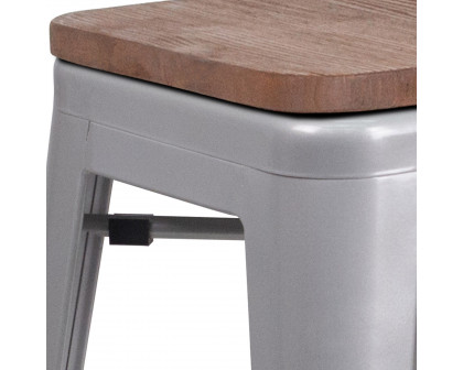 BLNK Lily Metal Bar Stool with Wood Seat - Silver