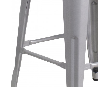 BLNK Lily Metal Bar Stool with Wood Seat - Silver