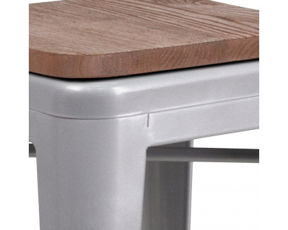 BLNK Lily Metal Bar Stool with Wood Seat - Silver