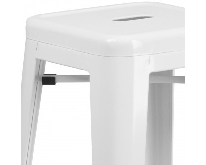 BLNK Kai Commercial Metal Backless Indoor-Outdoor Bar Stool with Square Seat - White