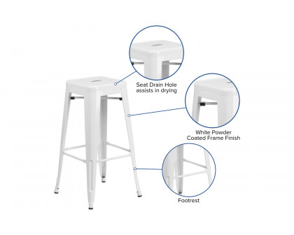 BLNK Kai Commercial Metal Backless Indoor-Outdoor Bar Stool with Square Seat - White