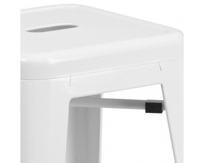 BLNK Kai Commercial Metal Backless Indoor-Outdoor Bar Stool with Square Seat - White