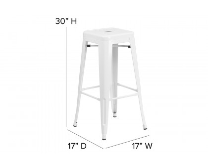 BLNK Kai Commercial Metal Backless Indoor-Outdoor Bar Stool with Square Seat - White