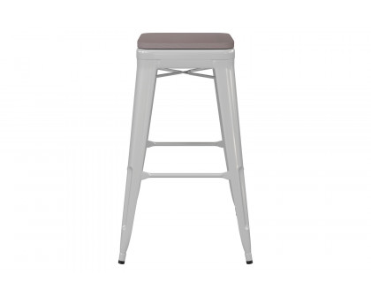 BLNK™ Kai Commercial Metal Backless Indoor-Outdoor Bar Stool with Poly Resin Wood Seat - White/Gray