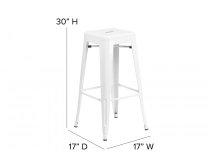 BLNK™ Kai Commercial Metal Backless Indoor-Outdoor Bar Stool with Poly Resin Wood Seat - White/Gray