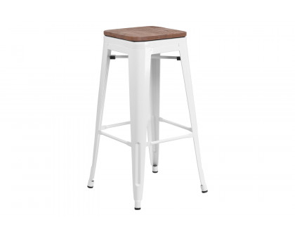 BLNK™ Lily Metal Bar Stool with Wood Seat - White