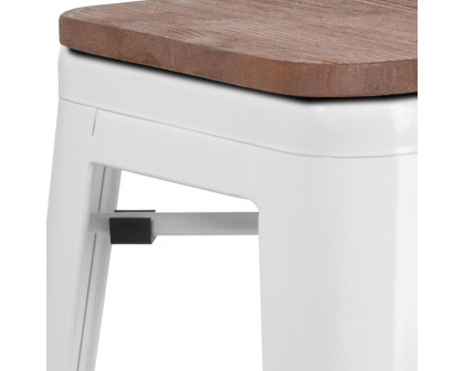 BLNK™ Lily Metal Bar Stool with Wood Seat - White