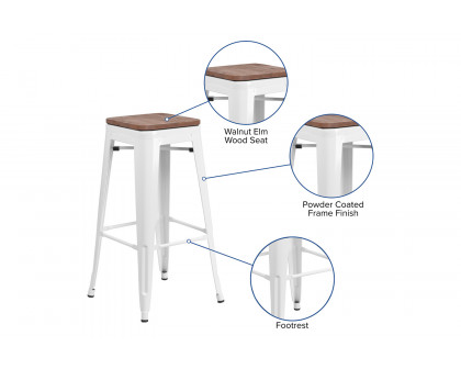 BLNK™ Lily Metal Bar Stool with Wood Seat - White