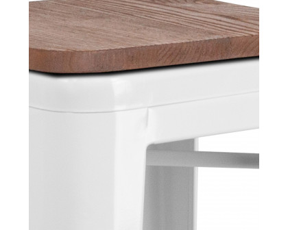 BLNK™ Lily Metal Bar Stool with Wood Seat - White