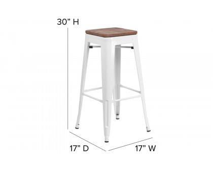 BLNK™ Lily Metal Bar Stool with Wood Seat - White