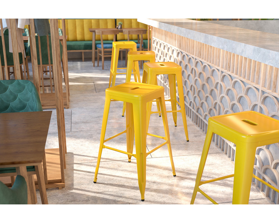 BLNK Kai Commercial Metal Backless Indoor-Outdoor Bar Stool with Square Seat - Yellow