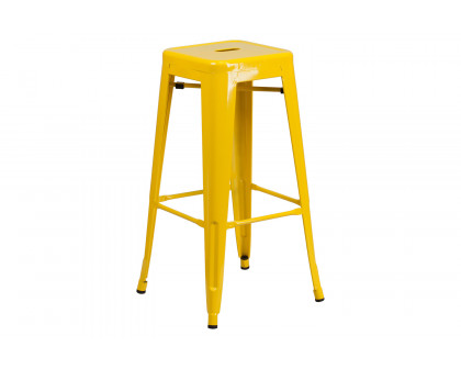 BLNK Kai Commercial Metal Backless Indoor-Outdoor Bar Stool with Square Seat - Yellow