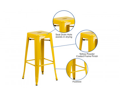 BLNK Kai Commercial Metal Backless Indoor-Outdoor Bar Stool with Square Seat - Yellow