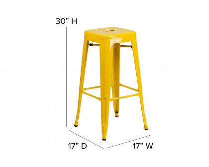 BLNK Kai Commercial Metal Backless Indoor-Outdoor Bar Stool with Square Seat - Yellow