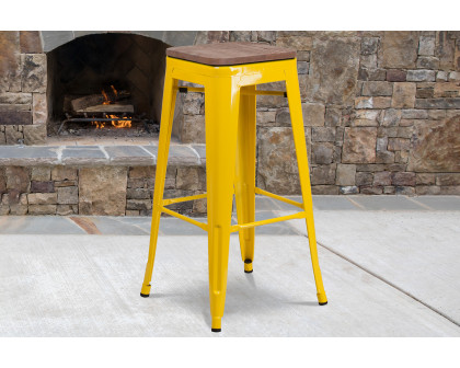 BLNK Lily Metal Bar Stool with Wood Seat