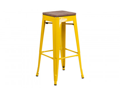 BLNK Lily Metal Bar Stool with Wood Seat - Yellow