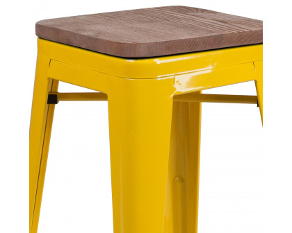 BLNK Lily Metal Bar Stool with Wood Seat - Yellow