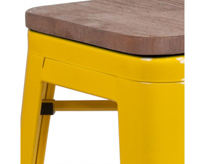 BLNK Lily Metal Bar Stool with Wood Seat - Yellow