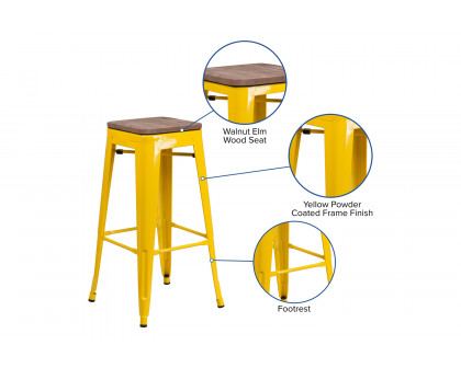 BLNK Lily Metal Bar Stool with Wood Seat - Yellow